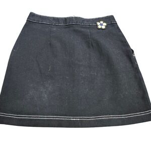 Vans Black Denim Mini Skirt Contrast Stitch Flower Patch Half Zip Small